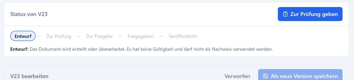 Sechsstufiger Dokumenten-Lebenszyklus von Entwurf bis Veröffentlicht